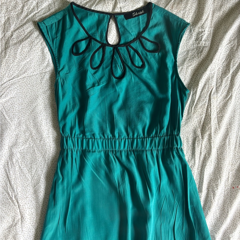 SHAISH Green Embellished Smocked Mini Dress